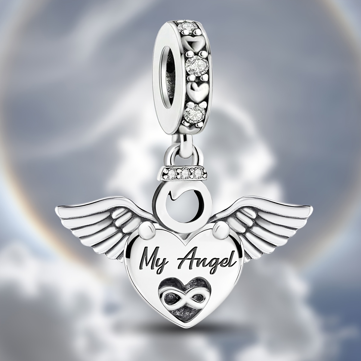 Women's 925 Silver Plated Angel Infinite Heart Charm Pendant
